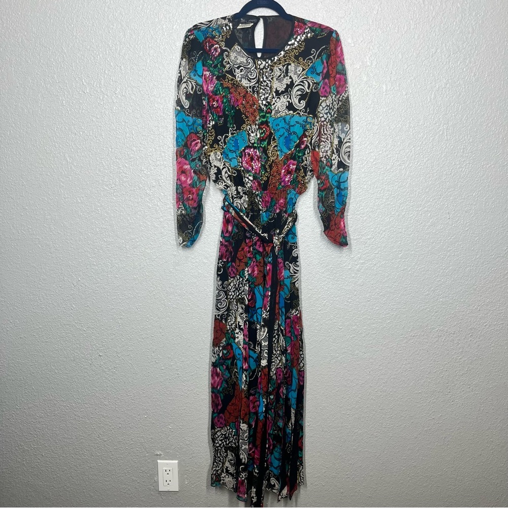 Diane Freis Vintage 80's Floral Boho Silk Dress
